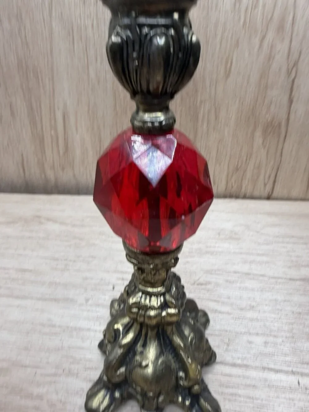 Hollywood Regency Red Lucite & Metal Candlestick, Taper Candle holder, 8